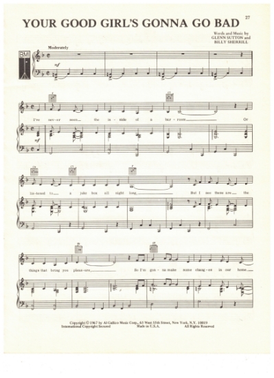 Picture of Your Good Girl's Gonna Go Bad, Billy Sherrill & Glenn Sutton, recorded by Tammy Wynette, sheet music