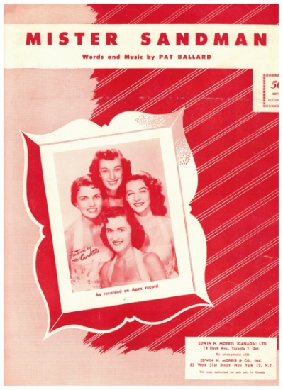 Picture of Mister Sandman, Pat Ballard, recorded by The Chordettes, sheet music