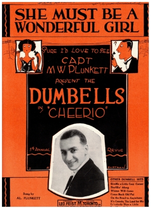 Picture of She Must Be a Wonderful Girl, from Capt. M. W. Plunkett's Dumbells revue "Cheerio", Jack Malcom & A.W. Herbert, sheet music