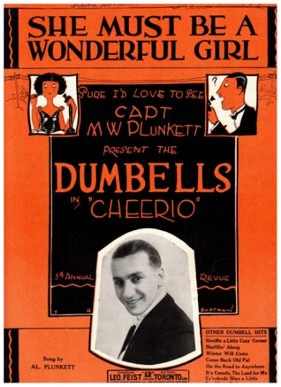 Picture of She Must Be a Wonderful Girl, from Capt. M. W. Plunkett's Dumbells revue "Cheerio", Jack Malcom & A.W. Herbert, sheet music