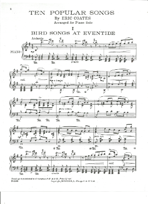 Picture of Bird Songs at Eventide, Eric Coates, piano solo, pdf copy 