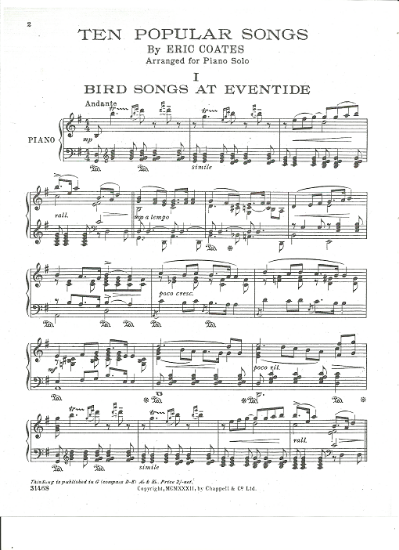 Picture of Bird Songs at Eventide, Eric Coates, piano solo, pdf copy 