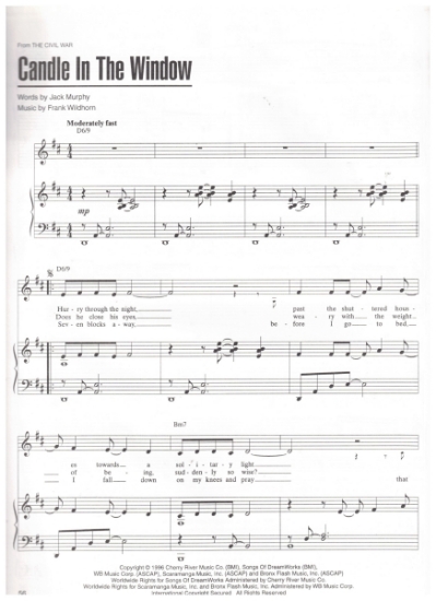 Picture of Candle in the Window, from the Ken Burns TV saga "The Civil War", Jack Murphy & Frank Wildhorn, sheet music
