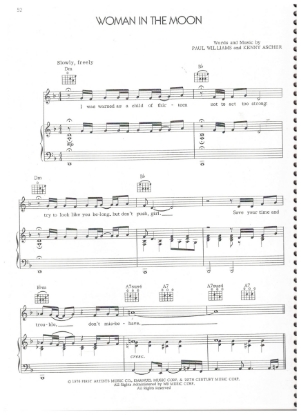 Picture of Woman in the Moon, from movie "A Star is Born", Paul Williams & Kenny Ascher, recorded by Barbra Streisand, sheet music