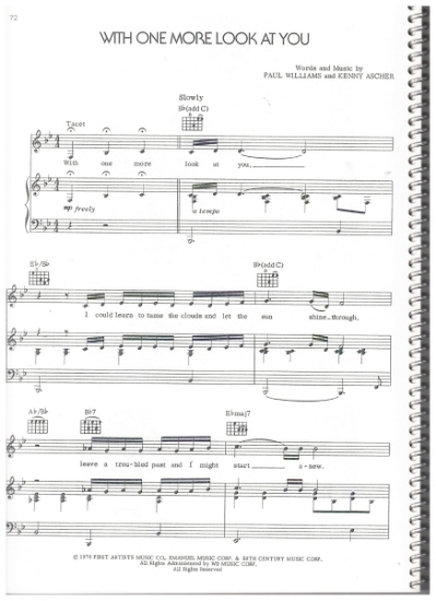 Picture of With One More Look At You/ Watch Closely Now (Finale), from movie "A Star is Born", Paul Williams & Kenny Ascher, recorded by Barbra Streisand, sheet music