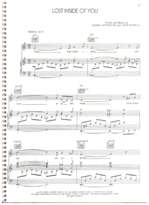 Picture of Lost Inside of You, from movie "A Star is Born", Barbra Streisand & Leon Russell, recorded by Barbra Streisand, sheet music