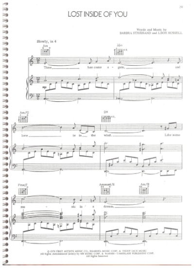 Picture of Lost Inside of You, from movie "A Star is Born", Barbra Streisand & Leon Russell, recorded by Barbra Streisand, sheet music