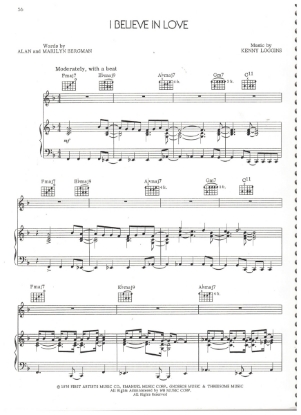 Picture of I Believe in Love, from movie "A Star is Born", Alan & Marilyn Bergman/ Kenny Loggins, recorded by Barbra Streisand, sheet music