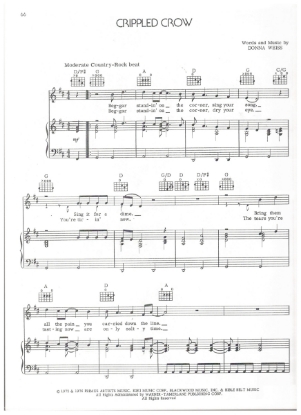 Picture of Crippled Crow, from movie "A Star is Born", Donna Weiss, recorded by Kris Kristofferson, sheet music