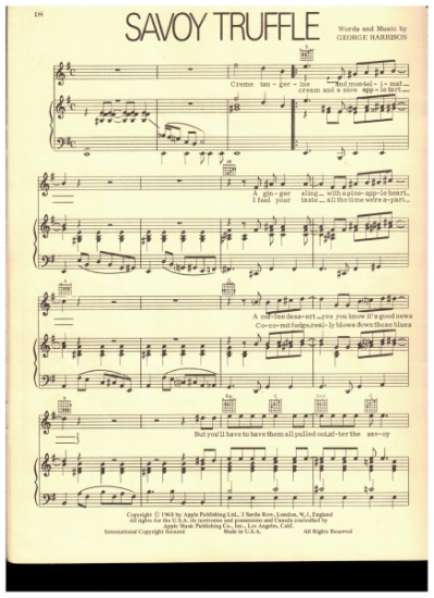 Picture of Savoy Truffle, words & music by George Harrison, recorded by The Beatles, sheet music
