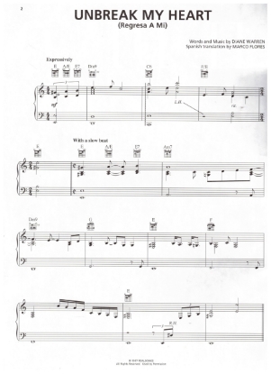 Picture of Unbreak My Heart (Regresa A Mi), Marco Flores & Dianne Warren, this Spanish edition recorded by by Il Divo, sheet music