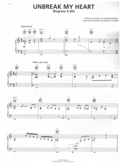 Picture of Unbreak My Heart (Regresa A Mi), Marco Flores & Dianne Warren, this Spanish edition recorded by by Il Divo, sheet music