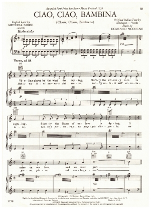 Picture of Ciao Ciao Bambina, Mitchell Parish/ Verde/ Domenic Modugno, First Prize Winner San Remo Music Festival 1959, sheet music
