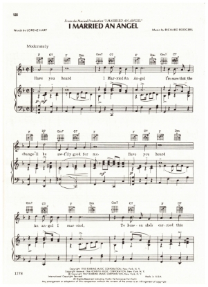 Picture of I Married An Angel, 1938 Musical Comedy title song, Lorenz Hart & Richard Rodgers, sheet music