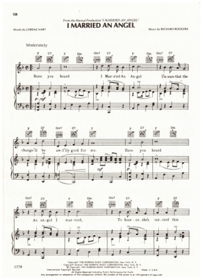 Picture of I Married An Angel, 1938 Musical Comedy title song, Lorenz Hart & Richard Rodgers, sheet music