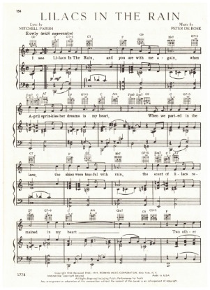 Picture of Lilacs in the Rain, Mitchell Parish & Peter DeRose, first recorded by Eddie Howard with the Dick Jurgens Orchestra, sheet music