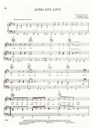 Picture of Long Live Love, Valerie Avon & Harold Spiro, recorded by Olivia Newton John, sheet music