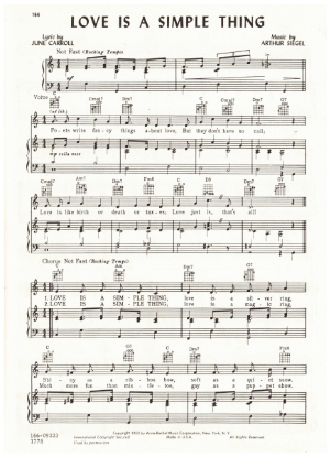 Picture of Love is a Simple Thing, from the 1952 Broadway Musical "New Faces", June Carroll & Arthur Siegel, recorded by Eartha Kitt also by Jane Morgan, sheet music