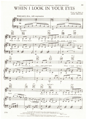 Picture of When I Look in Your Eyes, from 1967 Movie "Doctor Dolittle", Leslie Bricusse, sheet music
