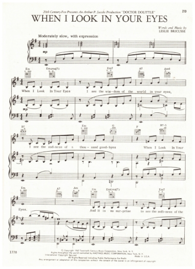 Picture of When I Look in Your Eyes, from 1967 Movie "Doctor Dolittle", Leslie Bricusse, sheet music