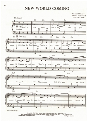 Picture of New World Coming, Barry Mann & Cynthia Weil, popularized by Mama Cass Elliot, arr. Pietro Deiro Jr. for accordion solo, sheet music