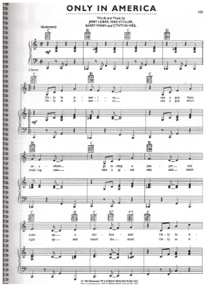 Picture of Only in America, recorded by "Jay and the Americans", Jerry Leiber/ Mike Stoller/ Barry Mann/ Cynthia Weil, sheet music