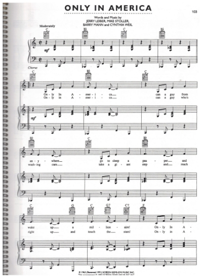 Picture of Only in America, recorded by "Jay and the Americans", Jerry Leiber/ Mike Stoller/ Barry Mann/ Cynthia Weil, sheet music