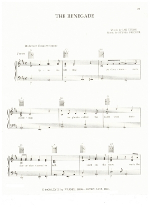 Picture of The Renegade, Ian Tyson & Sylvia Fricker, from album "Nashville", recorded by Ian & Sylvia, sheet music
