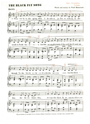 Picture of The Black Fly Song, Wade Hemsworth, Canadian pop folk song, sheet music