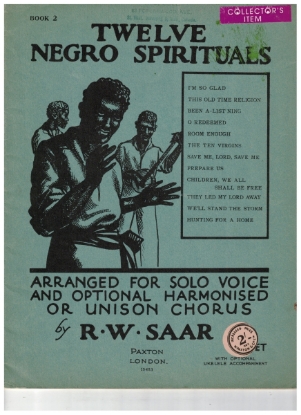 Picture of Twelve Negro Spirituals, edited by R. W. Saar, Solo Voice with SATB on Choruses, sheet music songbook