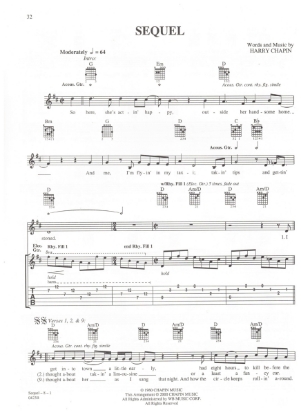 Picture of Sequel, written & recorded by Harry Chapin, guitar TAB sheet music