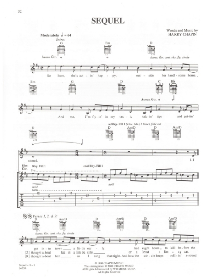 Picture of Sequel, written & recorded by Harry Chapin, guitar TAB sheet music