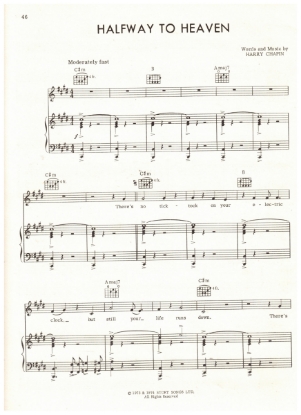 Picture of Halfway to Heaven, written & recorded by Harry Chapin, sheet music
