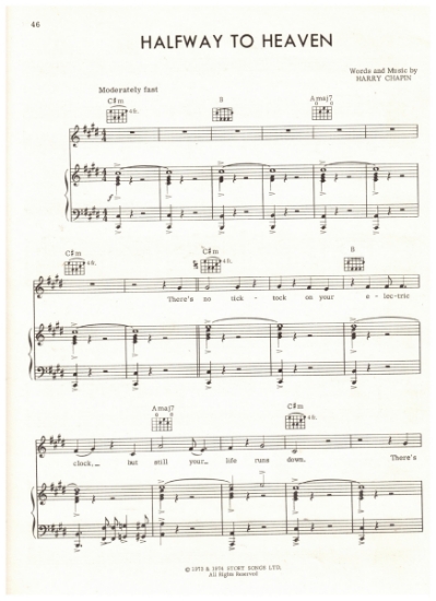 Picture of Halfway to Heaven, written & recorded by Harry Chapin, sheet music