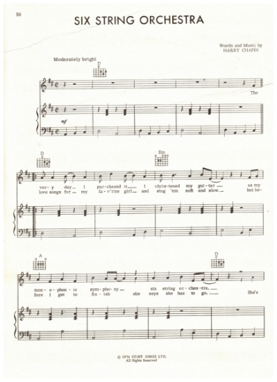 Picture of Six String Orchestra, written & recorded by Harry Chapin, sheet music