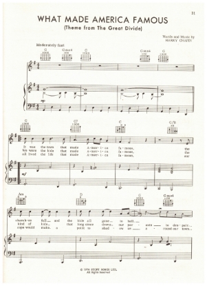 Picture of What Made America Famous, theme from "The Great Divide", written & recorded by Harry Chapin, sheet music