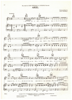 Picture of Ariel, written & recorded by Dean Friedman, sheet music