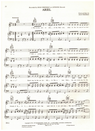 Picture of Ariel, written & recorded by Dean Friedman, sheet music