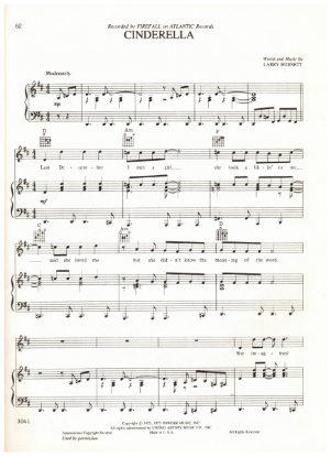 Picture of Cinderella, Larry Burnett, recorded by Firefall, sheet music
