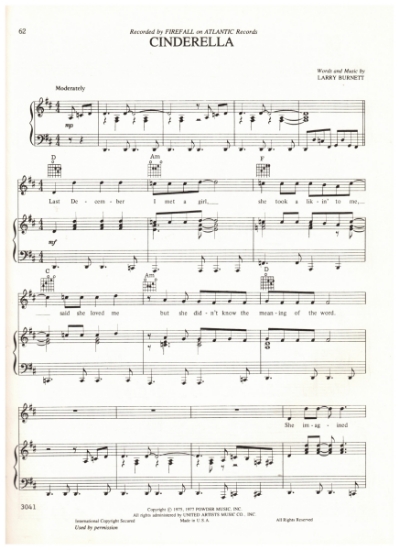 Picture of Cinderella, Larry Burnett, recorded by Firefall, sheet music