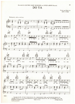 Picture of Do Ya, Jeff Lynne, recorded by Electric Light Orchestra (ELO), sheet music