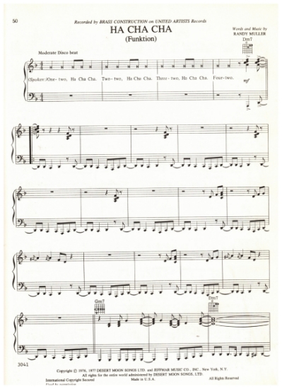 Picture of Ha Cha Cha (Funktion), Randy Muller, recorded by Brass Construction, sheet music