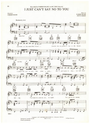 Picture of I Just Can't Say No To You, Parker McGee & Steve Gibson, recorded by Parker McGee, sheet music