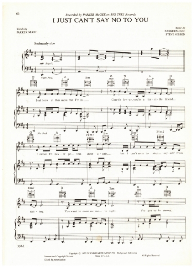 Picture of I Just Can't Say No To You, Parker McGee & Steve Gibson, recorded by Parker McGee, sheet music