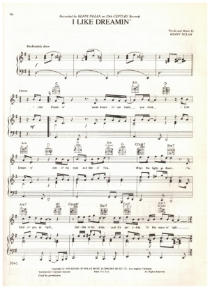 Picture of I Like Dreamin', written & recorded by Kenny Nolan, sheet music