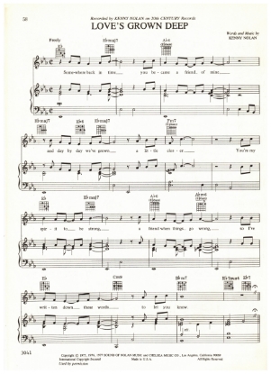 Picture of Love's Grown Deep, written & recorded by Kenny Nolan, sheet music