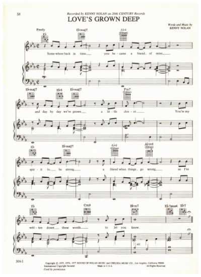 Picture of Love's Grown Deep, written & recorded by Kenny Nolan, sheet music