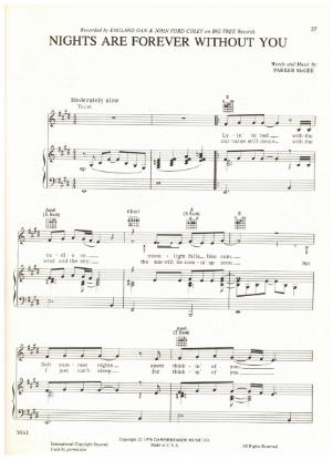 Picture of Nights Are Forever Without You, Parker McGee, recorded by England Dan & John Ford Coley, sheet music