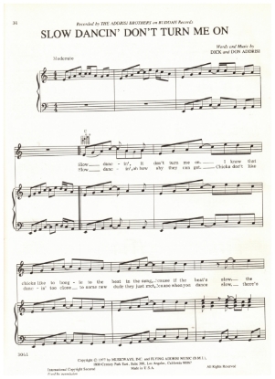 Picture of Slow Dancin' Don't Turn Me On, Dick & Don Addrisi, recorded by The Addrisi Brothers, sheet music