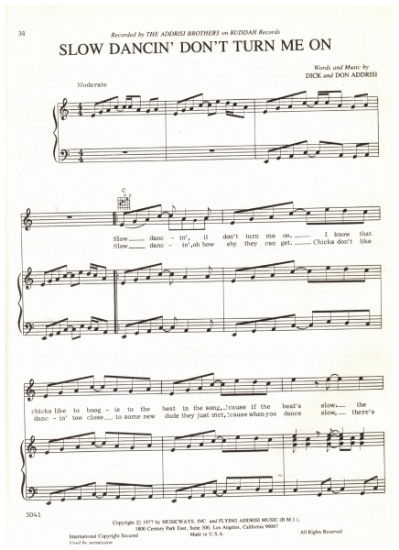 Picture of Slow Dancin' Don't Turn Me On, Dick & Don Addrisi, recorded by The Addrisi Brothers, sheet music